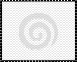 Vector black and white rectangle border made of animal paws print isolated