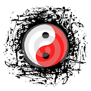 Vector black, white, red graphic illustration of sign of Yin Yang