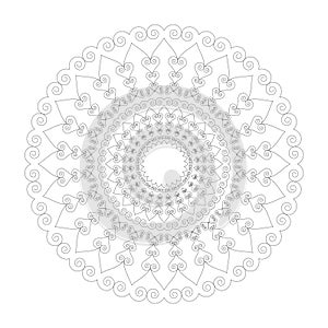 Vector black and white round mandala with loving cute hearst art nouveau ornaments - adult coloring book page