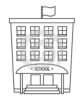 Vector black and white school building isolated on white background. Outline back to school illustration. Cute educational line