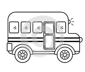 Vector black and white school bus. Contour back to school educational clipart. Cute line style public transport. Outline