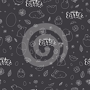 Vector black and white seamless Easter pattern