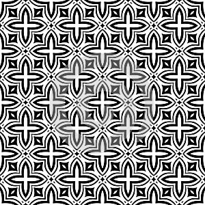 Vector black and white seamless octagon and rhombus pattern, simple abstract design.