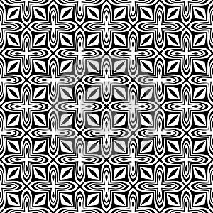Vector black and white seamless octagon and rhombus pattern, simple abstract design.