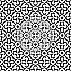 Vector black and white seamless octagon and rhombus pattern, simple abstract design.