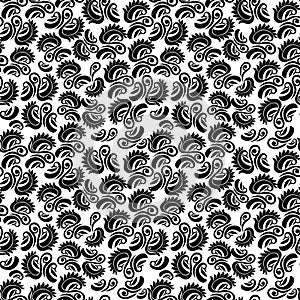 vector black and white seamless paisley pattern background.