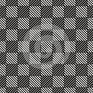 Vector black and white seamless pattern with stripes, diagonal lines, squares