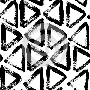 Vector black and white seamless pattern with triangles. Traced watercolor.