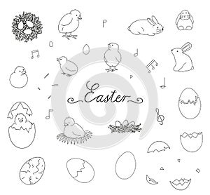 Vector black and white set of Easter elements