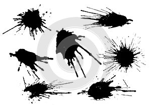 Vector black and white set with ink splash, blot and brush stroke. Grunge textured elements for design, background