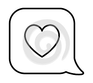 Vector black and white square speech bubble with heart. Cute line messenger conversation illustration. Funny Saint Valentine day