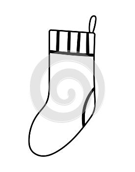 Vector black and white stocking for presents isolated on white background. Cute funny illustration of new year symbol. Christmas