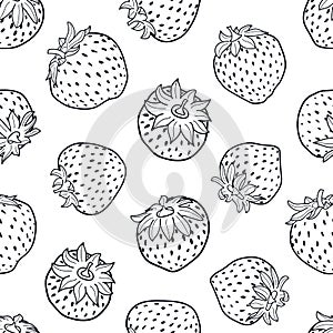 Vector black and white strawberry seamless pattern