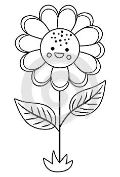 Vector black and white sunflower line icon. Outline blooming sun flower illustration or coloring page. Floral clipart. Cute summer