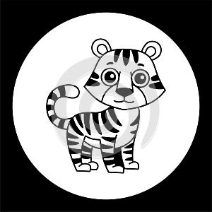 Vector black and white template funny tiger. Silhouette of illustration for newborn and nursery design