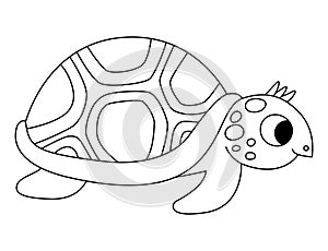 Vector black and white tortoise icon. Under the sea line illustration with cute funny ocean animal. Cartoon underwater or marine