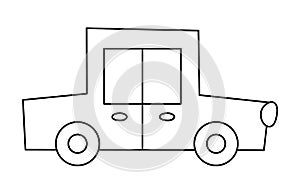 Vector black and white toy car isolated on white background. Cute automobile illustration for kids. Funny transportation line icon