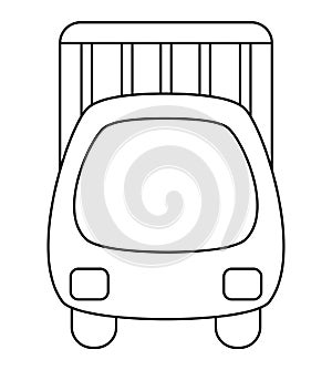 Vector black and white truck car. Funny front view automobile for kids. Cute vehicle line clip art. Retro lorry transport icon or