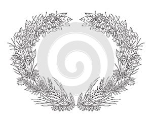 Vector black and white wreath on a white background. Vintage realistic illustration. The logo and the historic sign.