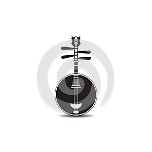 Vector black and white yueqin, Chinese string plucked musical instrument.