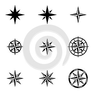 Vector black wind rose icon set