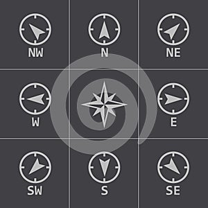 Vector black wind rose icons set