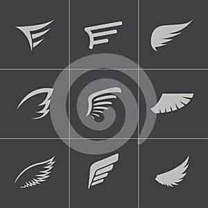 Vector black wing icons set