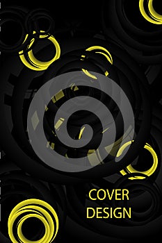 Vector black-yellow background consisting of circles. Minimal design.
