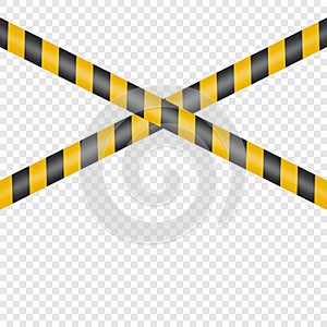 Vector Black and Yellow Warning, Danger Stop Tape Isolated. Crossed Danger, Caution Tape Sign