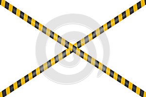 Vector Black and Yellow Warning, Danger Stop Tape Isolated on White Horizontal Background. Crossed Danger, Caution Tape