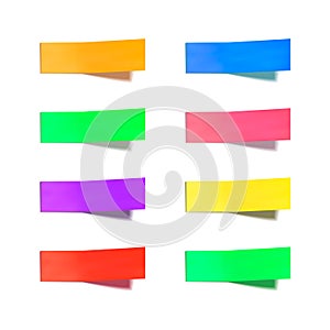 Vector blank colorful stickers, sticky notes set isolated, bookmarks, bright different colors, rectangular shapes.