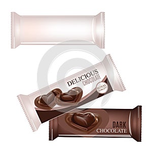 Vector Blank Food Packaging For Biscuit, Wafer, Crackers, Sweets, Chocolate Bar, Candy Bar, Snacks . Chocolate bar Design Isolated