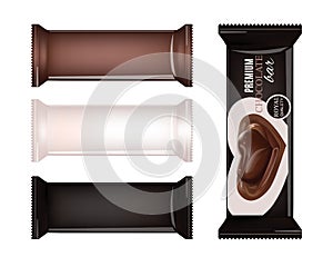 Vector Blank Food Packaging For Biscuit, Wafer, Crackers, Sweets, Chocolate Bar, Candy Bar, Snacks . Chocolate bar Design Isolated