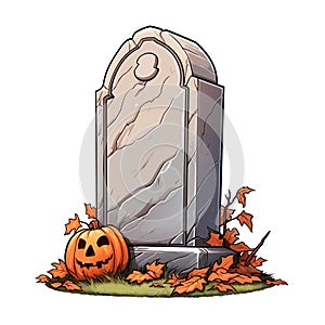 vector blank gravestone. orange stone with pumpkins, ancient headstone vector illustration on white background