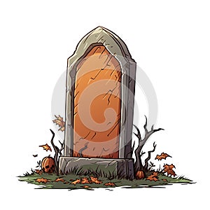 vector blank gravestone. orange stone with pumpkins, ancient headstone vector illustration on white background