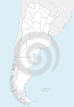 Vector blank map of Argentina with provinces or federated states and administrative divisions, and neighbouring countries