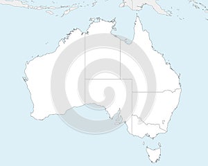 Vector blank map of Australia with regions and administrative divisions, and neighbouring countries and territories.