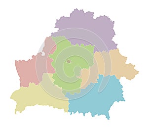 Vector blank map of Belarus with regions or oblasts and administrative divisions.