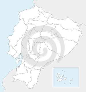 Vector blank map of Ecuador with provinces and administrative divisions, and neighbouring countries.