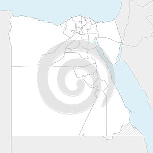 Vector blank map of Egypt with governorates or provinces and administrative divisions, and neighbouring countries.