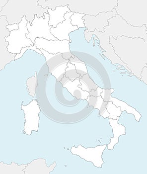 Vector blank map of Italy with regions and administrative divisions, and neighbouring countries and territories. photo