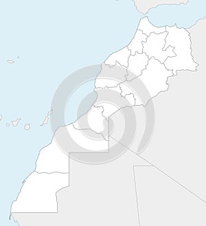 Vector blank map of Morocco with regions and administrative divisions, and neighbouring countries