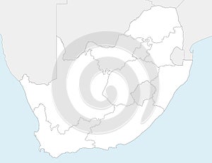 Vector blank map of South Africa with provinces and administrative divisions, and neighbouring countries