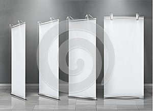 Vector blank roll-up banners, vertical stands