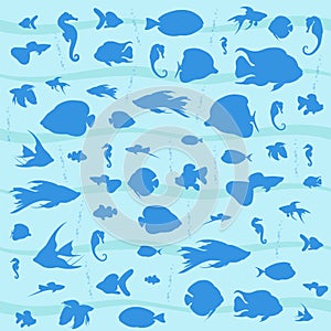 Vector blue background with marine fishes