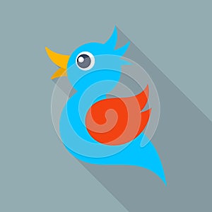 Vector blue bird icon long shadow