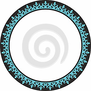 Vector blue and black Kazakh national round pattern, frame.