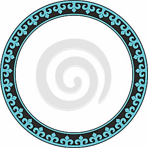 Vector blue and black Kazakh national round pattern, frame.