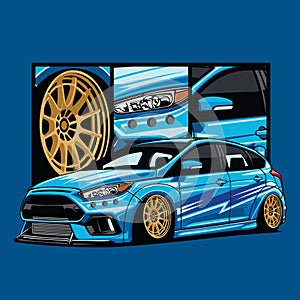 Vector blue car with detailing