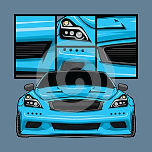 Vector blue car with detailing